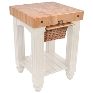 John Boos Gathering Block Maple – 4" End-Grain Butcher Block Kitchen Island with Wicker Basket Drawer(s)
