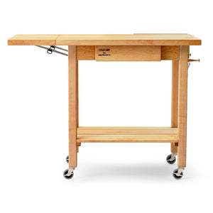 John Boos Deluxe Culi Cart – Maple Edge-Grain Butcher Block Kitchen Island on Casters with Drop Leaf