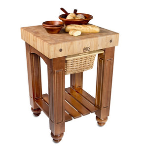 John Boos Gathering Block Maple – 4" End-Grain Butcher Block Kitchen Island with Wicker Basket Drawer(s)
