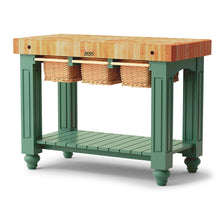 Load image into Gallery viewer, John Boos Gathering Block Maple – 4&quot; End-Grain Butcher Block Kitchen Island with Wicker Basket Drawer(s)