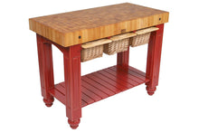 Load image into Gallery viewer, John Boos Gathering Block Maple – 4&quot; End-Grain Butcher Block Kitchen Island with Wicker Basket Drawer(s)
