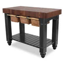 Load image into Gallery viewer, John Boos Gathering Block – Walnut 4&quot; End-Grain Butcher Block Kitchen Island with Wicker Basket Storage