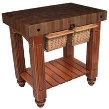 Load image into Gallery viewer, John Boos Gathering Block – Walnut 4&quot; End-Grain Butcher Block Kitchen Island with Wicker Basket Storage
