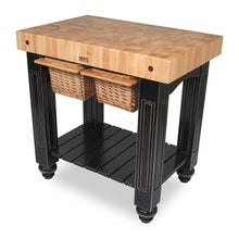 Load image into Gallery viewer, John Boos Gathering Block Maple – 4&quot; End-Grain Butcher Block Kitchen Island with Wicker Basket Drawer(s)