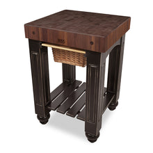 Load image into Gallery viewer, John Boos Gathering Block – Walnut 4&quot; End-Grain Butcher Block Kitchen Island with Wicker Basket Storage
