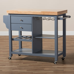 Rolling Small Gray Farmhouse Kitchen Island Cart with Wood Top - Kitchen Island Company