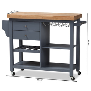 Rolling Small Gray Farmhouse Kitchen Island Cart with Wood Top - Kitchen Island Company