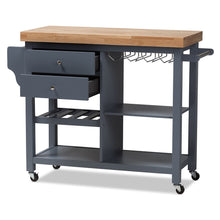 Load image into Gallery viewer, Rolling Small Gray Farmhouse Kitchen Island Cart with Wood Top - Kitchen Island Company