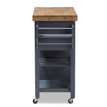 Load image into Gallery viewer, Rolling Small Gray Farmhouse Kitchen Island Cart with Wood Top - Kitchen Island Company