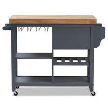 Load image into Gallery viewer, Rolling Small Gray Farmhouse Kitchen Island Cart with Wood Top - Kitchen Island Company