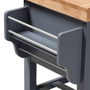 Rolling Small Gray Farmhouse Kitchen Island Cart with Wood Top - Kitchen Island Company