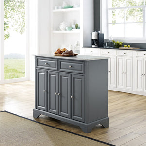 Gray Kitchen Island with Double Door Storage Solid Top KF30043BGY - Kitchen Furniture Company