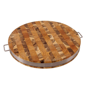 Silver Round Commercial Cutting Board Solid End Grain Acacia Wood 7988 - Kitchen Furniture Company