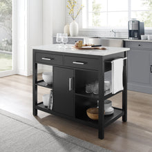 Load image into Gallery viewer, Modern Black Kitchen Island with Faux Marble Top and Open Shelves 3026WM - Kitchen Furniture Company