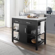 Load image into Gallery viewer, Modern Black Kitchen Island with Faux Marble Top and Open Shelves 3026WM - Kitchen Furniture Company