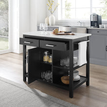 Load image into Gallery viewer, Modern Black Kitchen Island with Faux Marble Top and Open Shelves 3026WM - Kitchen Furniture Company