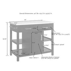 Modern Black Kitchen Island with Faux Marble Top and Open Shelves 3026WM - Kitchen Furniture Company