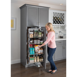 12" Wide x 74" High Chrome Wire Pantry Pullout with Swingout Feature - Kitchen Island Company