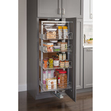 Load image into Gallery viewer, 12&quot; Wide x 86&quot; High Chrome Wire Pantry Pullout with Swingout Feature - Kitchen Island Company
