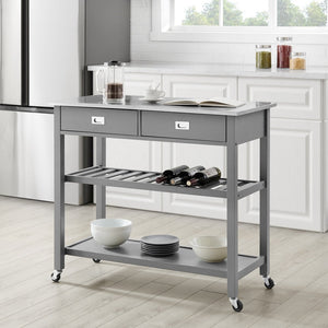 Gray Chloe Stainless Steel Top Kitchen Island/Cart - 37"H x 42"W x 20"D - Kitchen Furniture Company