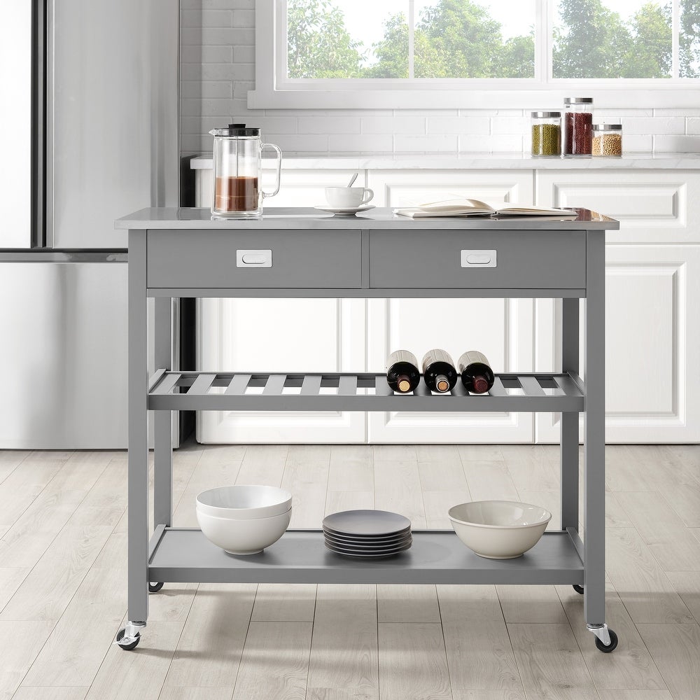 Gray Chloe Stainless Steel Top Kitchen Island/Cart - 37