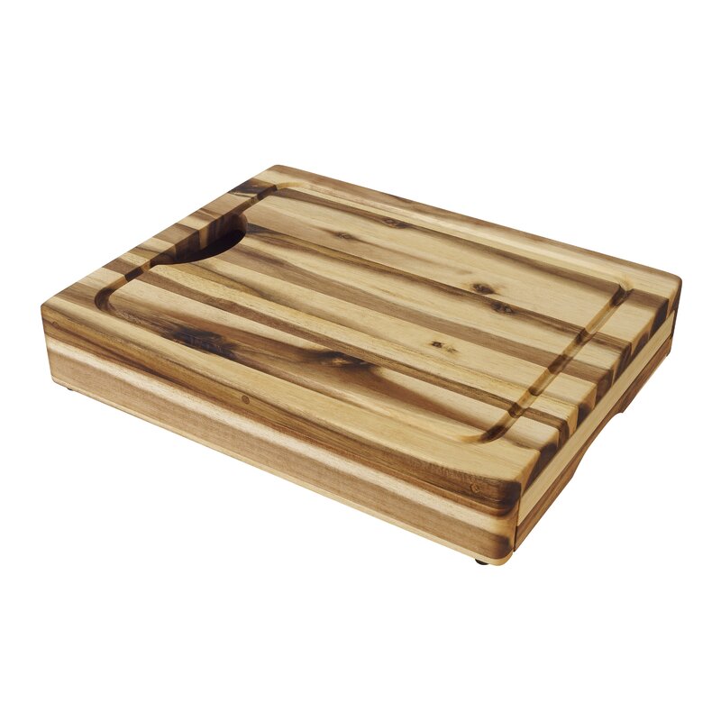 Solid Acacia Hardwood Wood Cutting Board w/ Knife Drawer and Chef Pan 7989 - Kitchen Furniture Company