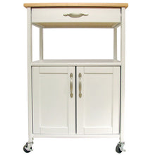 Load image into Gallery viewer, White Rolling Kitchen Cart with Natural Wood Top Storage 80690 - Kitchen Furniture Company