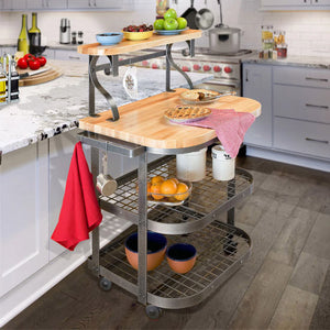 Baker’s Cart Hammered Steel w/ Eastern Maple Butcher Block - Kitchen Furniture Company