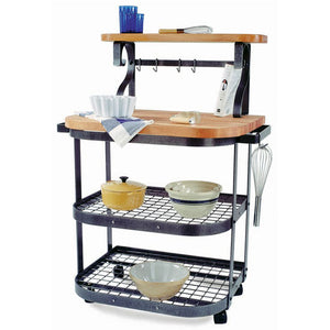 Baker’s Cart Hammered Steel w/ Eastern Maple Butcher Block - Kitchen Furniture Company