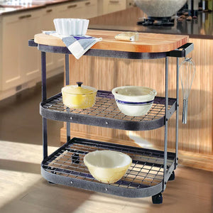 Baker’s Cart Hammered Steel w/ Eastern Maple Butcher Block - Kitchen Furniture Company