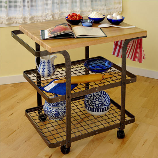 Handcrafted Rectangle Butcher Block Baker's Cart Hammered Steel - Kitchen Furniture Company