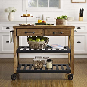 French Style Industrial Rolling Kitchen Cart Open Shelves Wine Storage 3008 - Kitchen Furniture Company