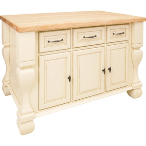 Antique White Jeffrey Alexander 54" Kitchen Island with Hard Maple Edge Grain Butcher Block Top - Kitchen Island Company
