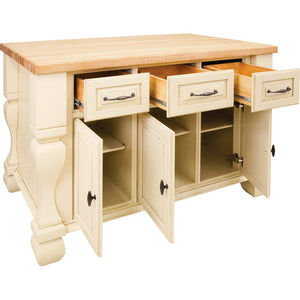 Antique White Jeffrey Alexander 54" Kitchen Island with Hard Maple Edge Grain Butcher Block Top - Kitchen Island Company