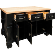 Load image into Gallery viewer, Distressed Black Jeffrey Alexander 54&quot; Kitchen Island with Hard Maple Edge Grain Butcher Block Top - Kitchen Island Company