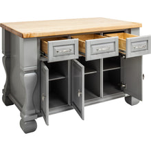 Load image into Gallery viewer, Gray 54&quot; Kitchen Island with Hard Maple Edge Grain Butcher Block Top - Kitchen Island Company