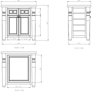 34" x 22" x 34-1/4" Kitchen Island Furniture w/ Not So White Finish - Kitchen Island Company