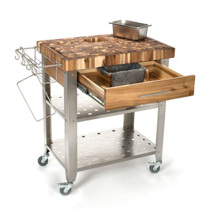 Stainless Steel and Wood Outdoor Indoor Kitchen Cart Thick Butcher Block 3191 - Kitchen Furniture Company