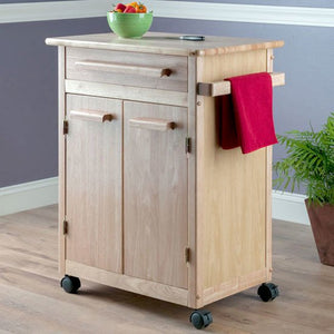 Mobile Kitchen Storage Cart w/ Natural Finish - Kitchen Furniture Company