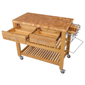 Professional Chef's Workstation All Natural Wood Rolling Cart Butcher Top JET7748 - Kitchen Furniture Company