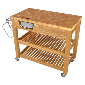 Professional Chef's Workstation All Natural Wood Rolling Cart Butcher Top JET7748 - Kitchen Furniture Company