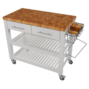 White Professional Chef's Kitchen Cart Wooden Shelves Butcher Block Top JET7750 - Kitchen Furniture Company