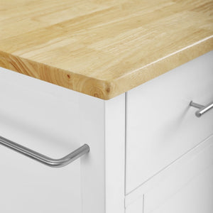 White Savannah Natural Wood Top Compact Kitchen Island/Cart - Kitchen Furniture Company