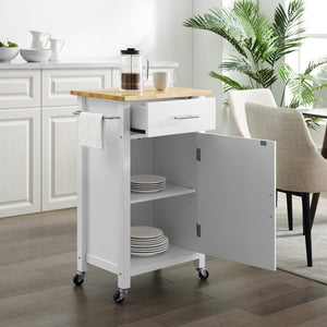 White Savannah Natural Wood Top Compact Kitchen Island/Cart - Kitchen Furniture Company