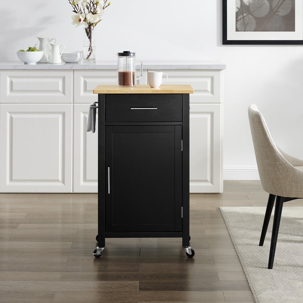 Black Savannah Natural Wood Top Compact Kitchen Island/Cart - Kitchen Furniture Company