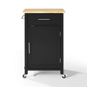 Black Savannah Natural Wood Top Compact Kitchen Island/Cart - Kitchen Furniture Company