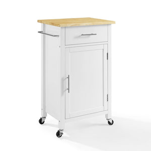 White Savannah Natural Wood Top Compact Kitchen Island/Cart - Kitchen Furniture Company