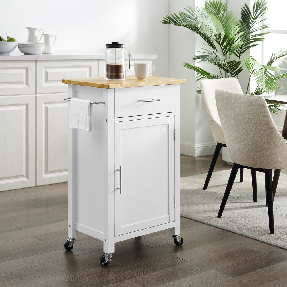 White Savannah Natural Wood Top Compact Kitchen Island/Cart - Kitchen Furniture Company