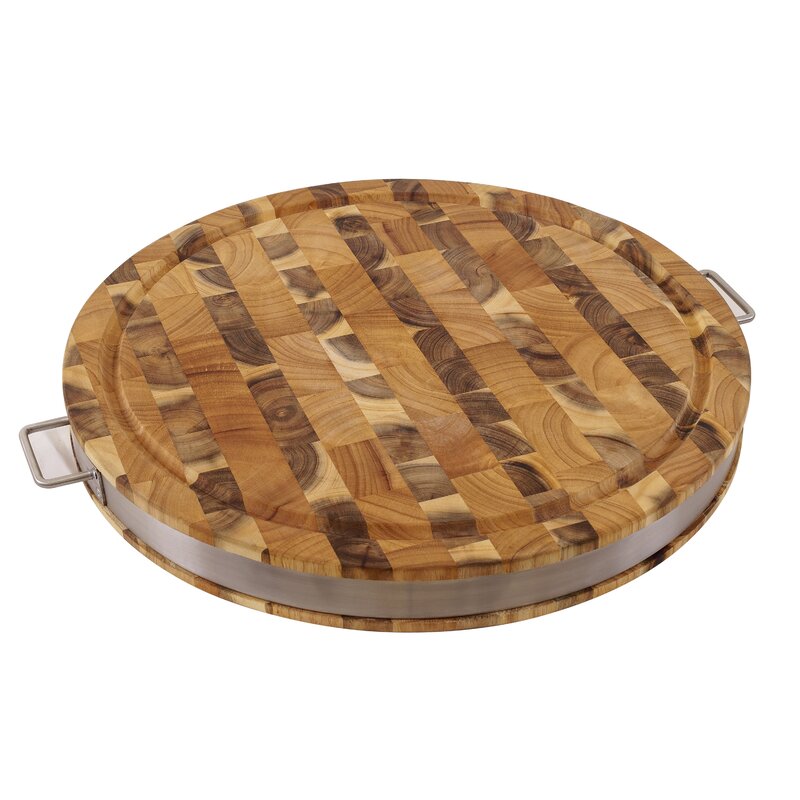 Silver Round Commercial Cutting Board Solid End Grain Acacia Wood 7988 - Kitchen Furniture Company