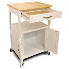Load image into Gallery viewer, White Rolling Kitchen Cart with Natural Wood Top Storage 80690 - Kitchen Furniture Company